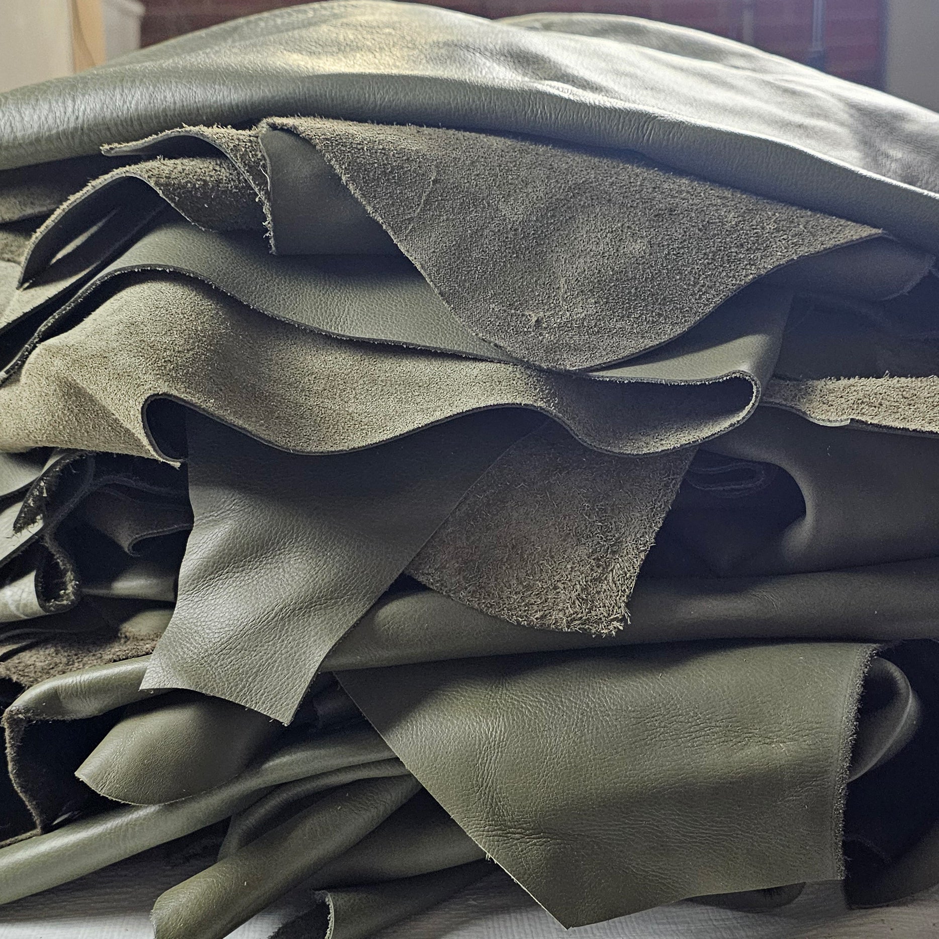 Green Leather Offcuts | Forest, Olive & Sage