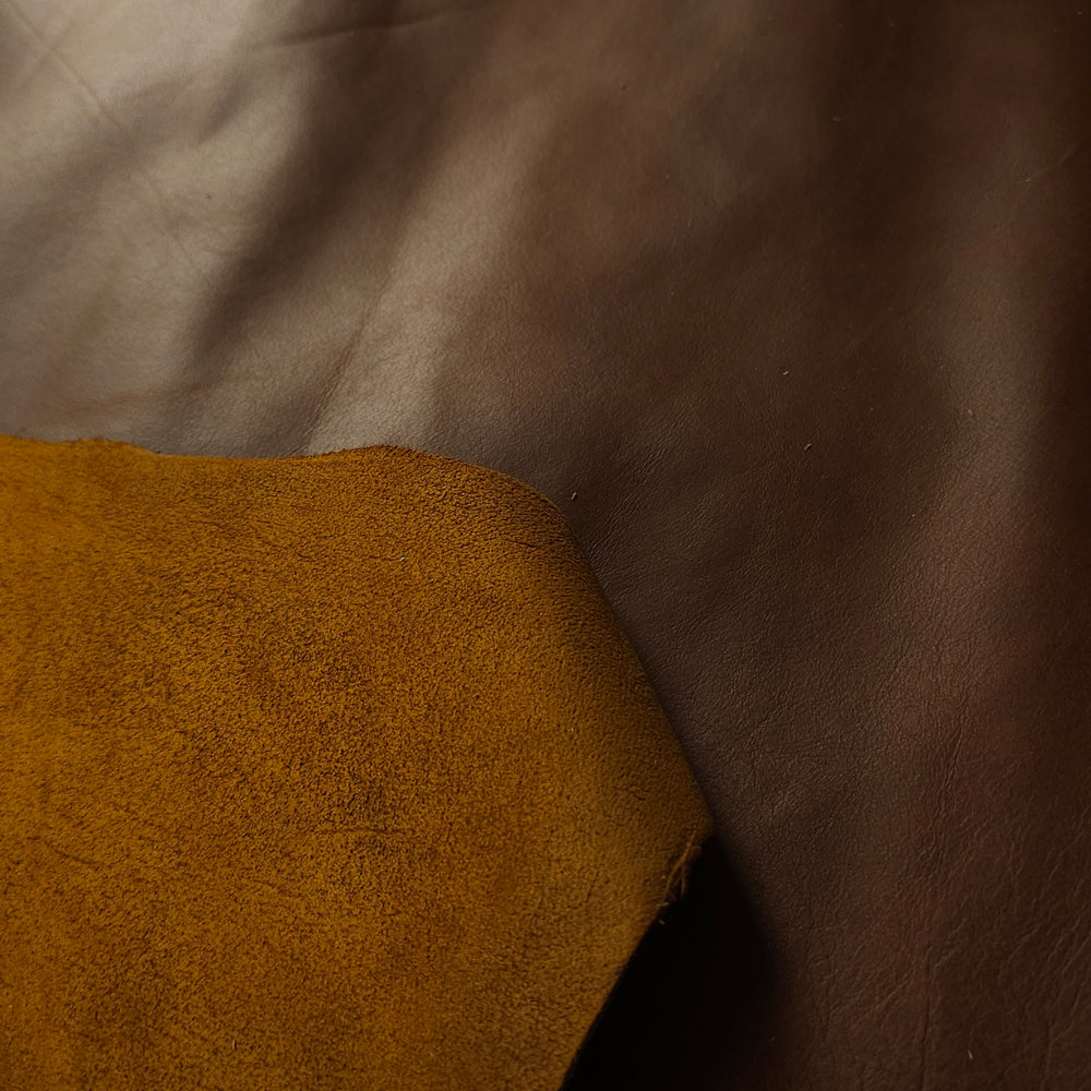 Detail of fine grain and reverse on Cuba cowhide hide
