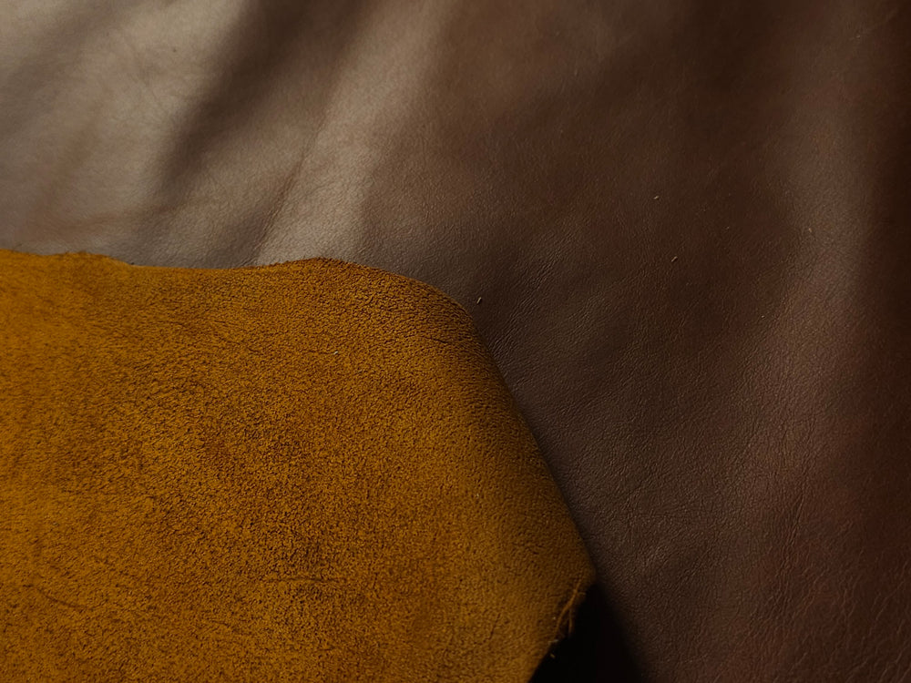 Detail of fine grain and reverse on Cuba cowhide hide