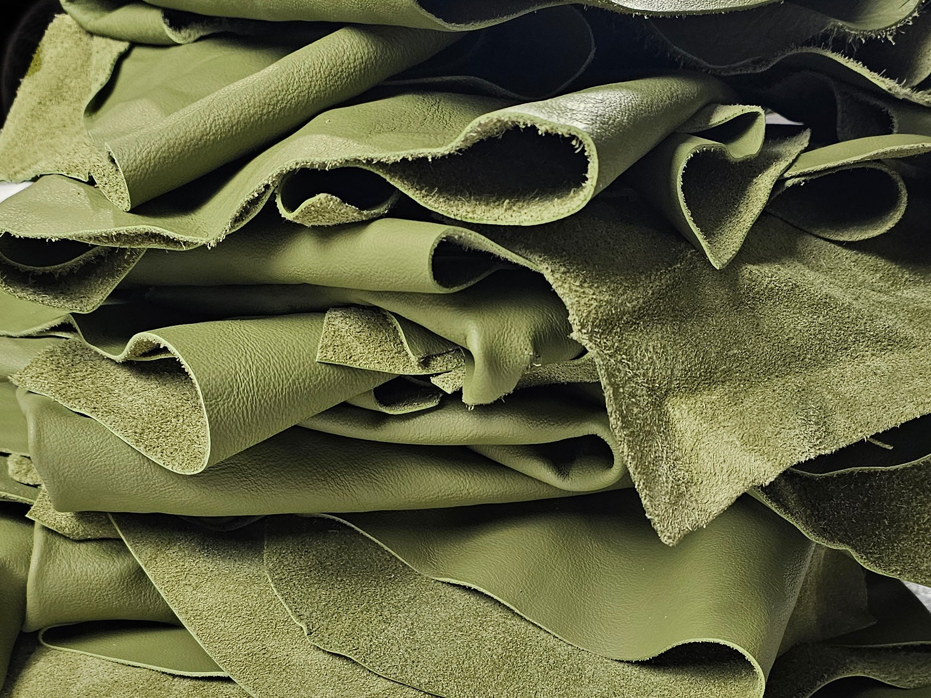 Apple Green leather scraps for crafts 1 - 2 sq ft