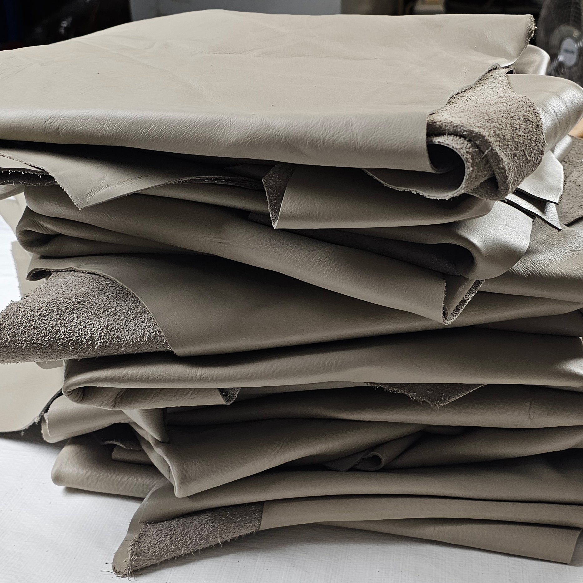 Stone Beige leather scraps 1 - 2 sq ft - Full grain leather