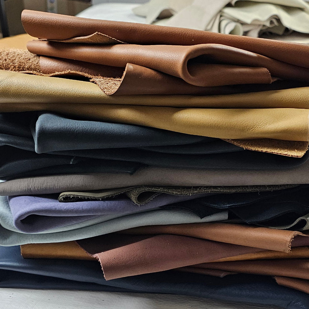 Assorted leather scraps, 1 to 2 sq ft full-grain cowhide