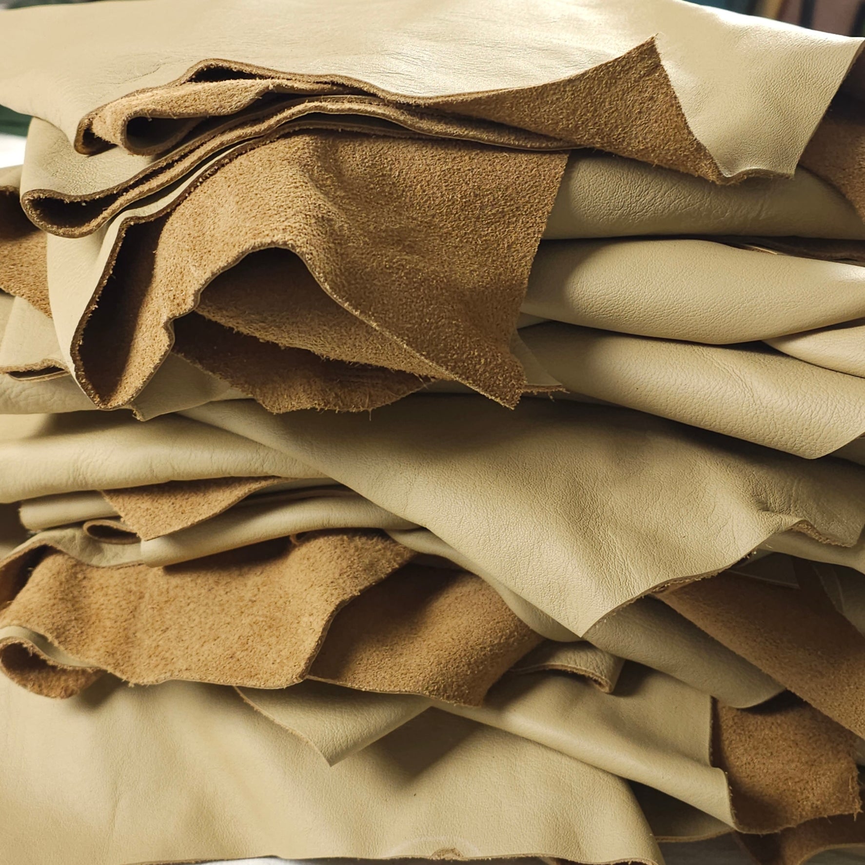 Beige Elmosoft leather scraps 1 to 2 sq ft full grain cowhide