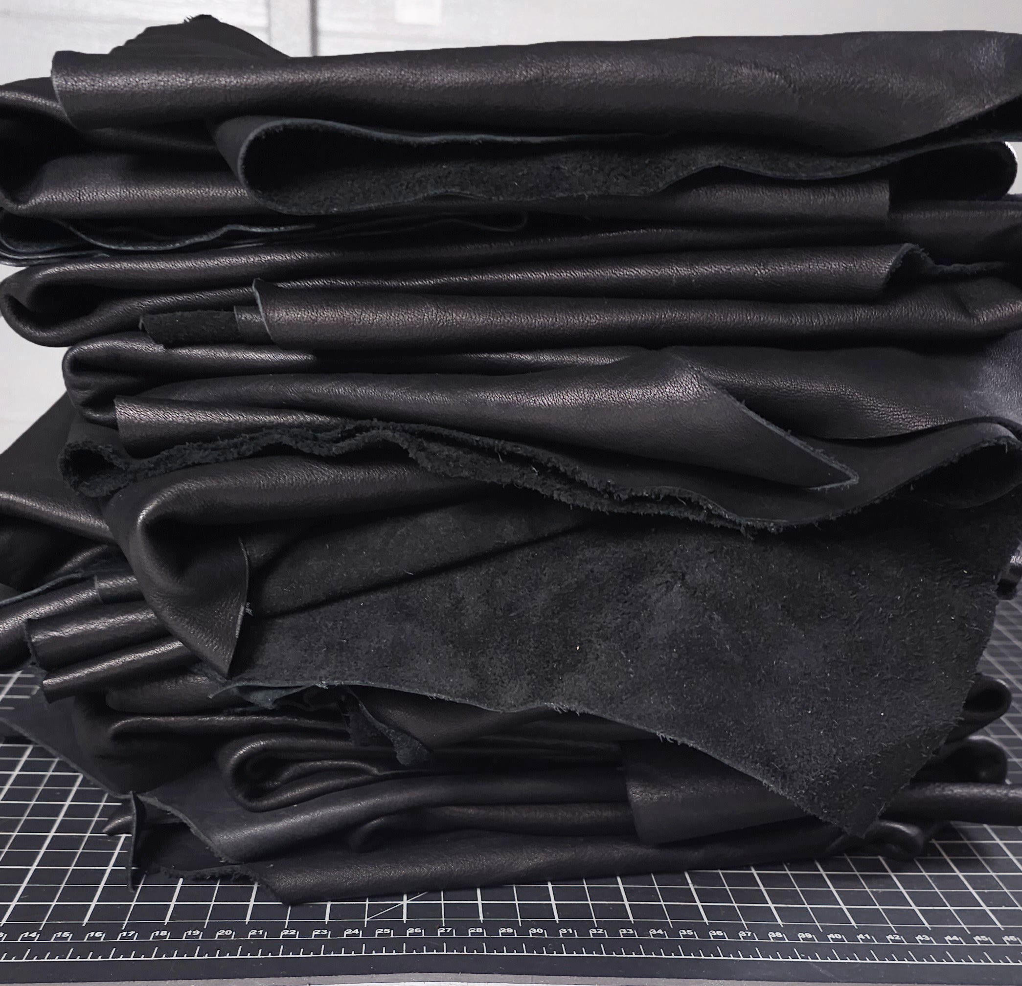 Black leather remnants 1–2 sq ft