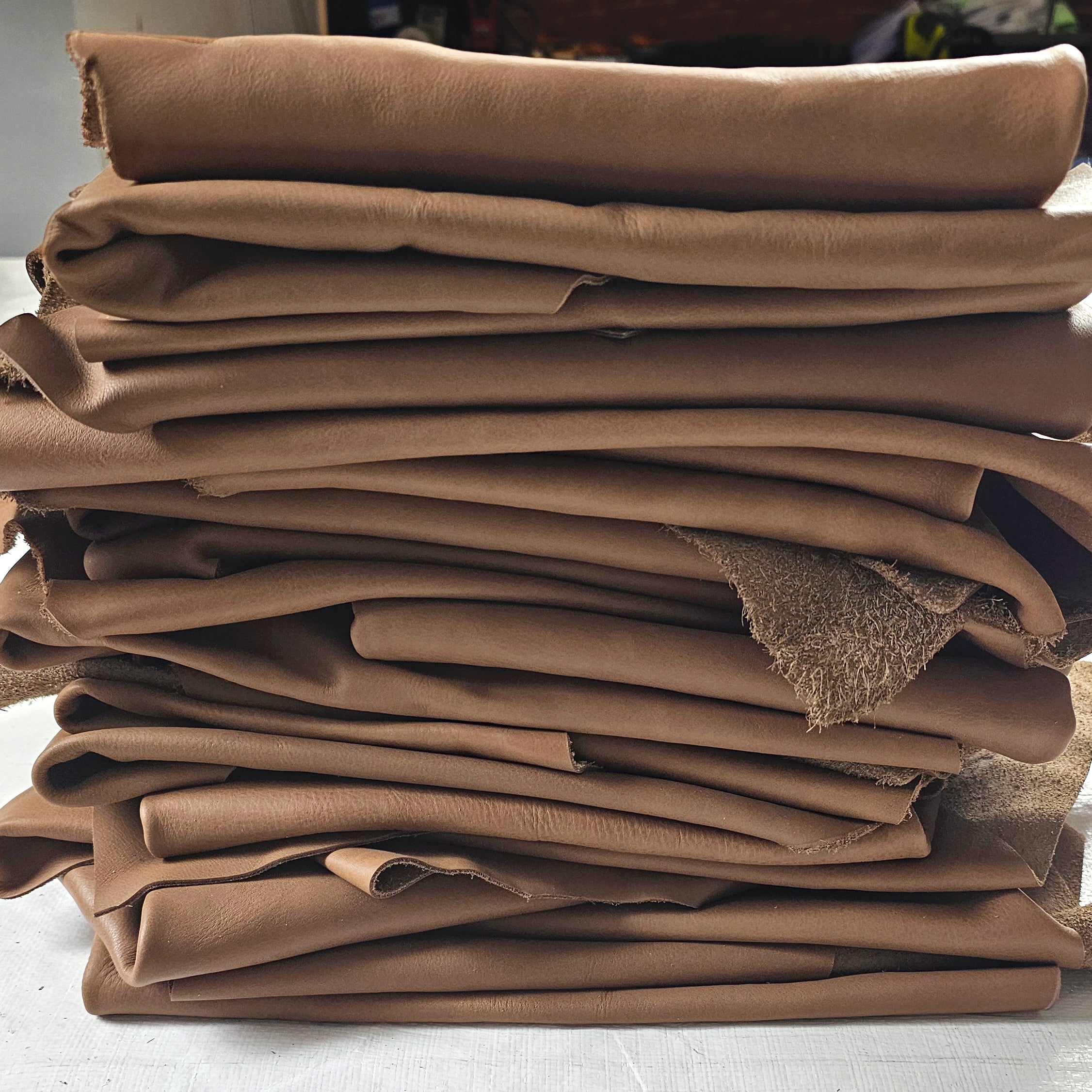 Classic tan leather offcuts for crafts 1–2 square feet