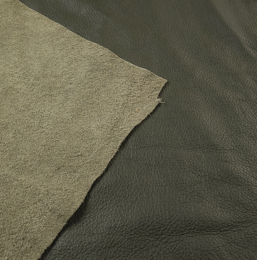 Craft leather hide in dark olive – 13 sq. ft of flexible cowhide