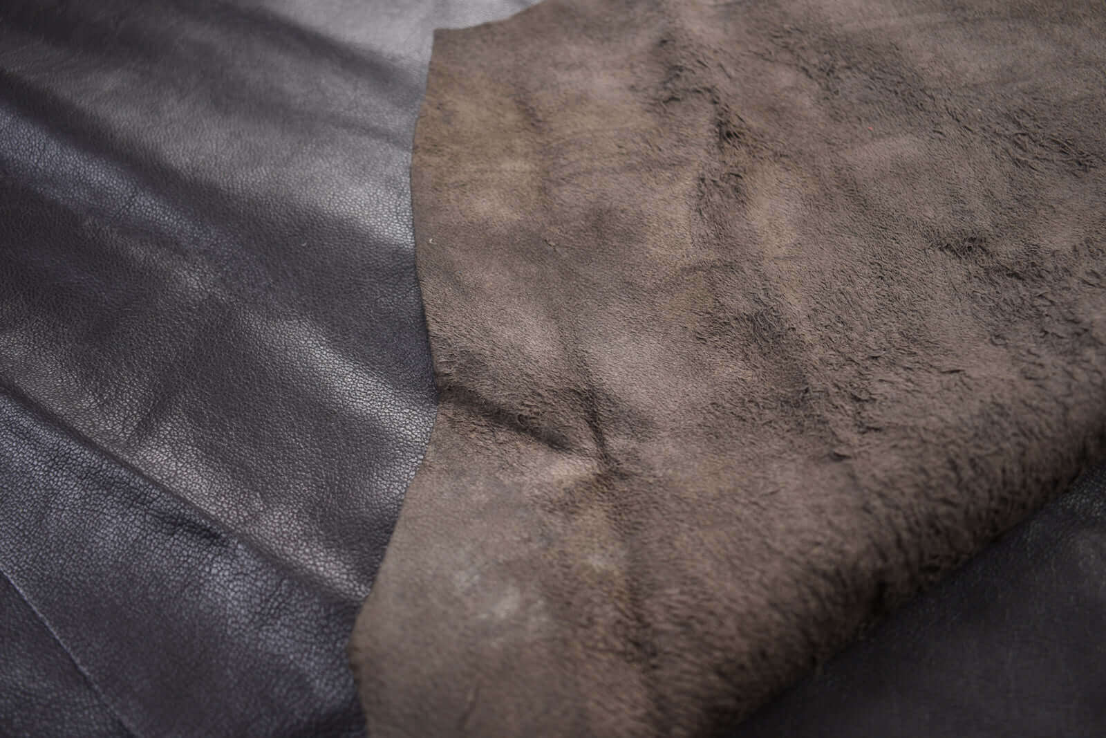 Reverse of Dark brown sheepskin leather 13 - 14 sq. ft