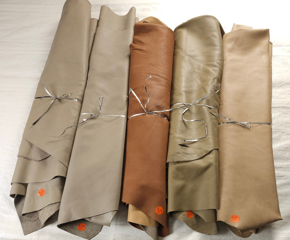 Earth-tone full grain leather remnants for bag making and leatherwork