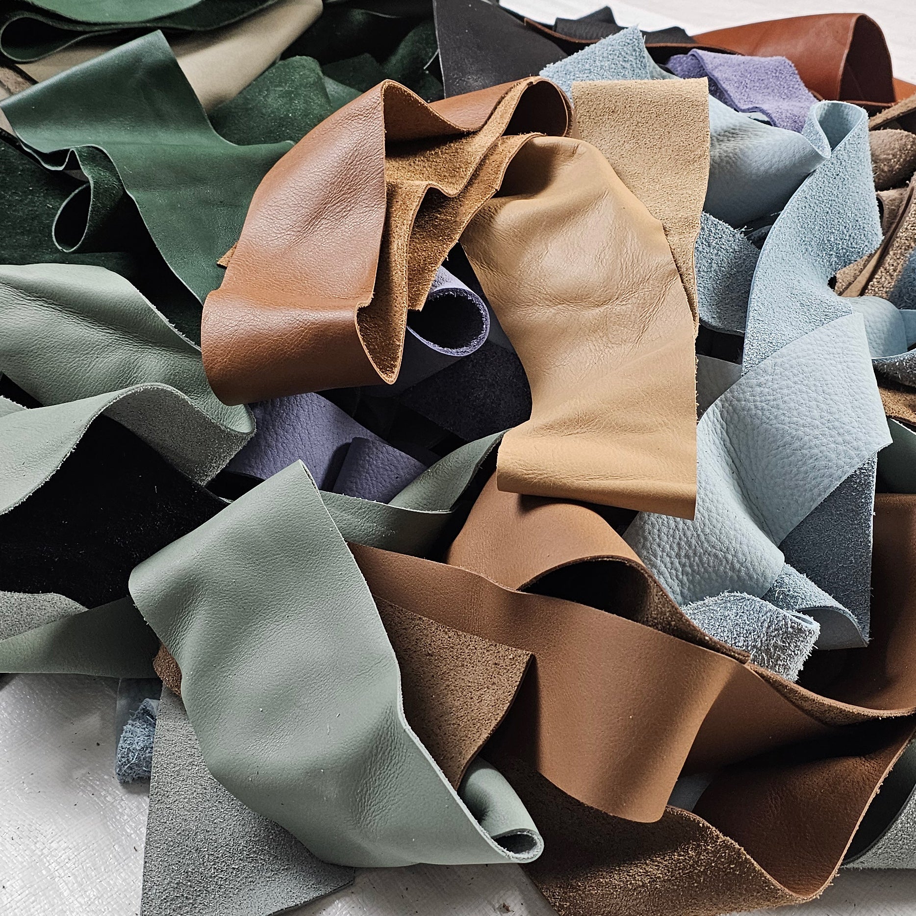Mixed full-grain leather strips for craft projects