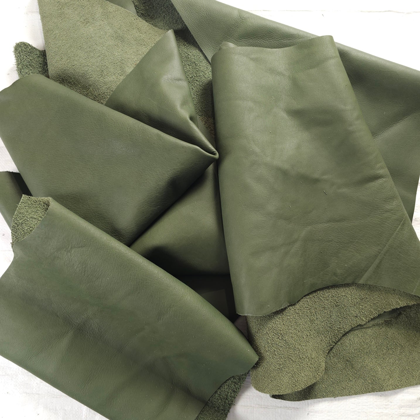 Hunter green leather scraps 1 to 2 sq ft full grain cowhide