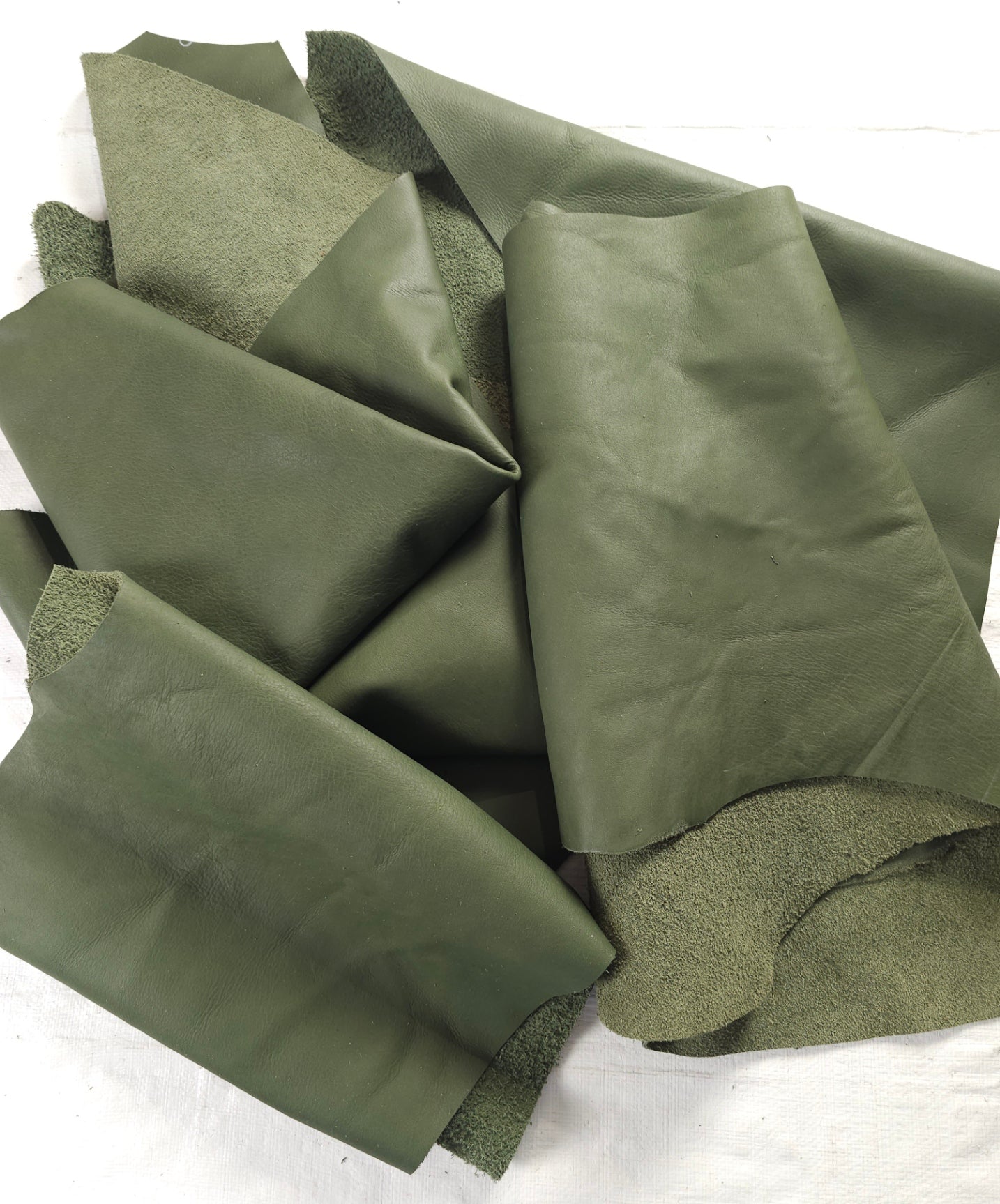 Hunter green leather scraps 1 to 2 sq ft full grain cowhide