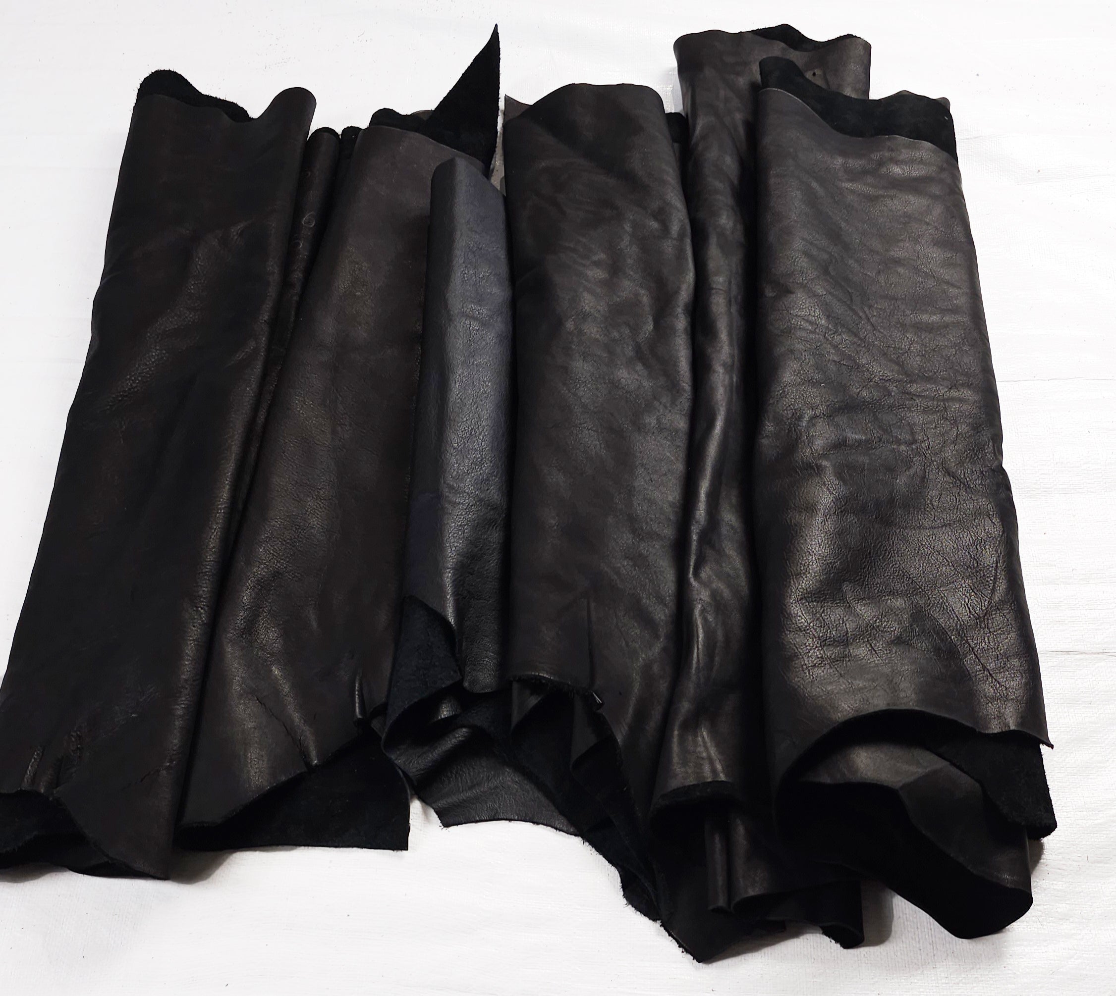 Large black leather remnants, 3 to 5 sq ft full-grain cowhide