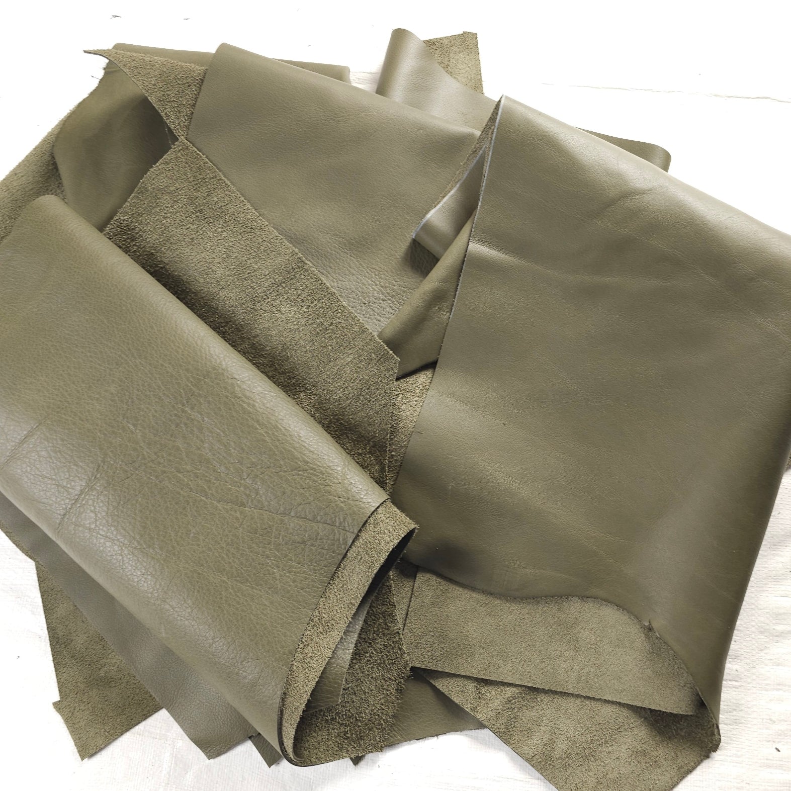 Medium Olive Green Cowhide Pieces for Crafts