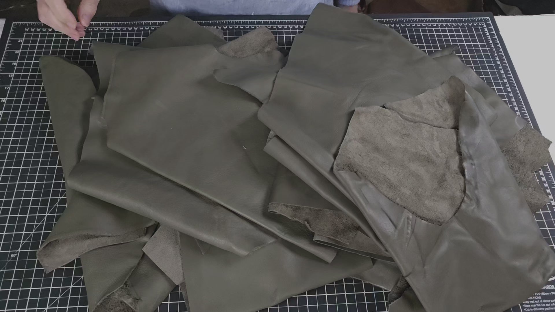 Olive green leather scraps 1 to 2 sq ft full grain cowhide