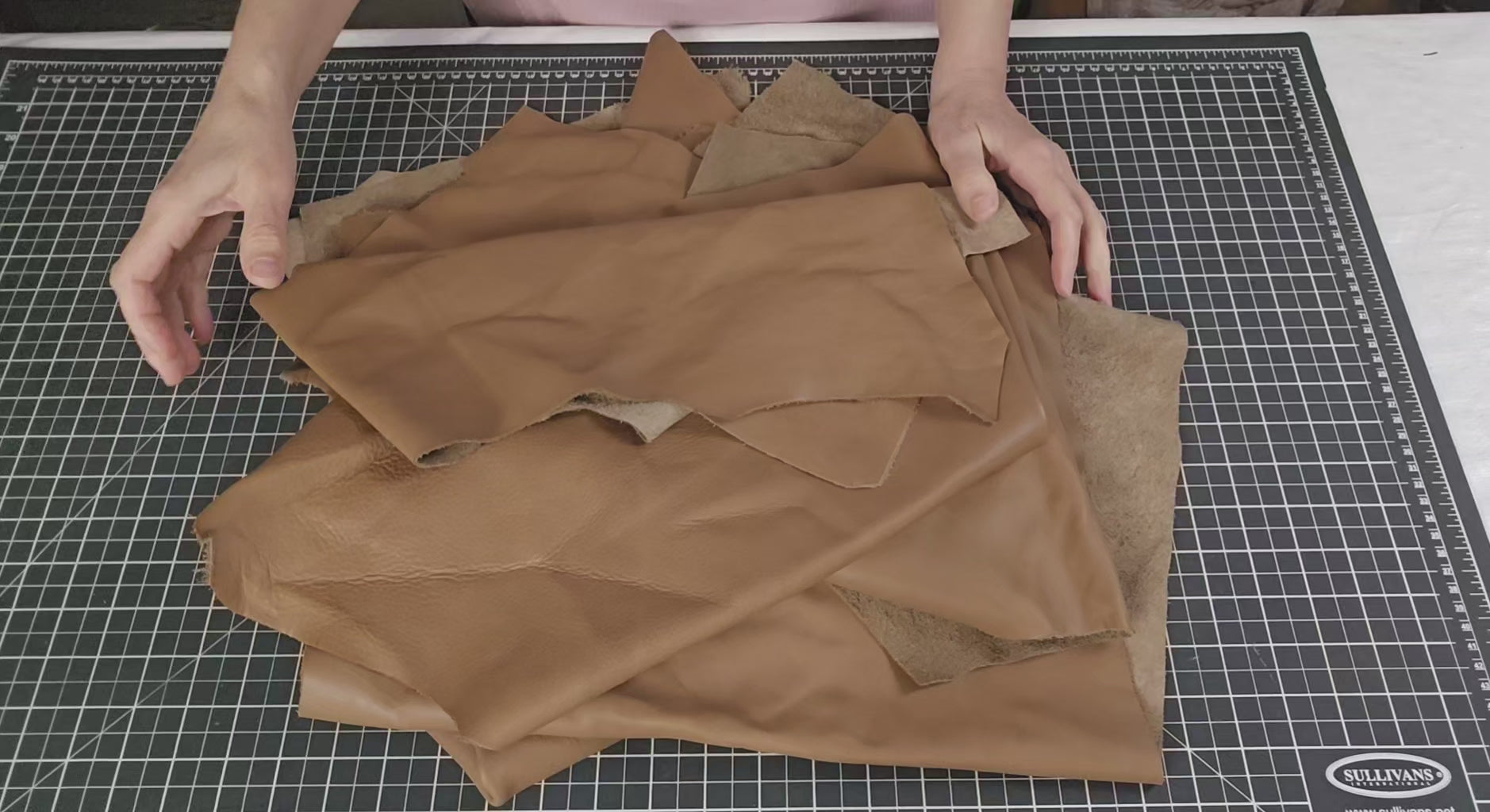 Tan leather scraps, 1 to 2 sq ft full-grain cowhide