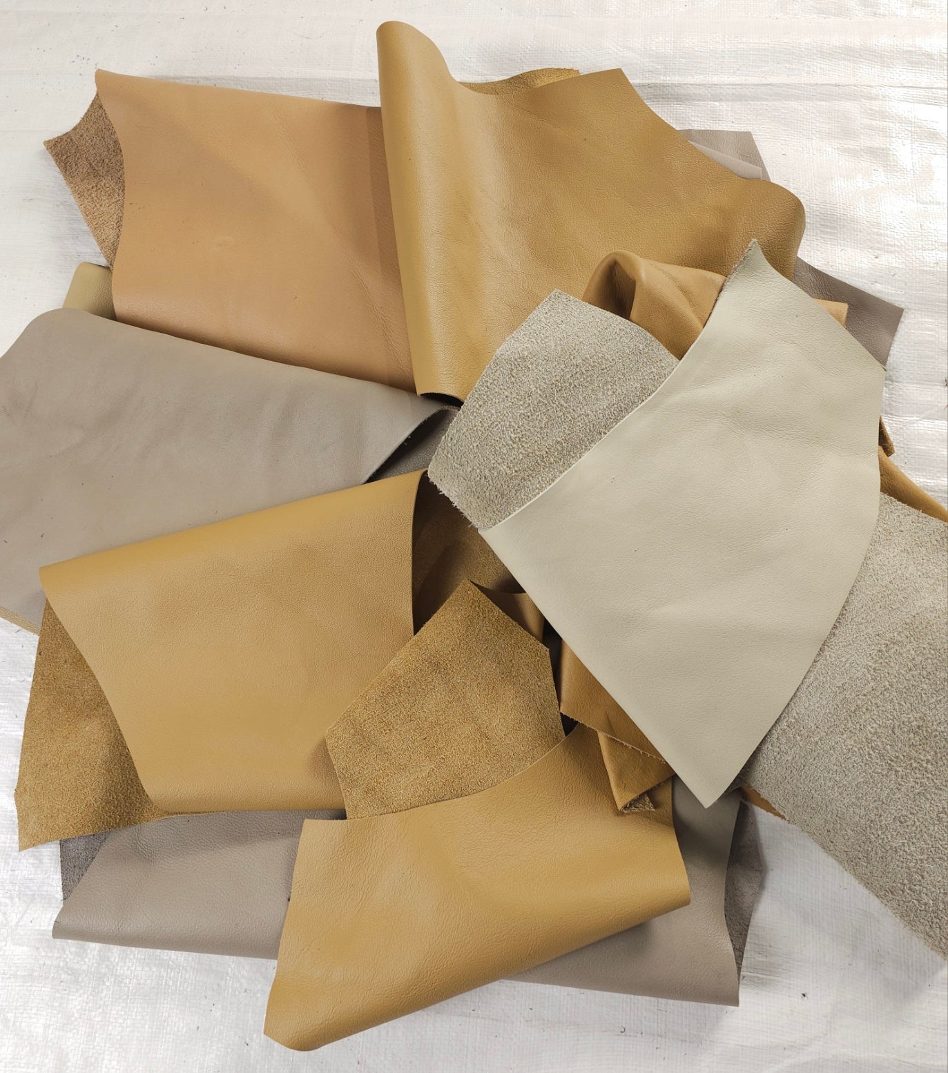 Small Assorted Beige Leather Scraps (1–3 hands, Full-Grain)