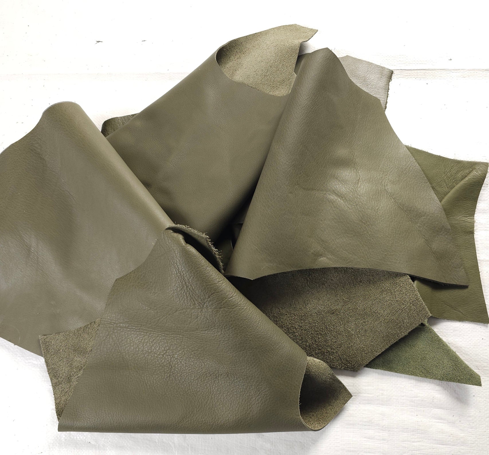Small Olive Green Leather Scraps Full Grain