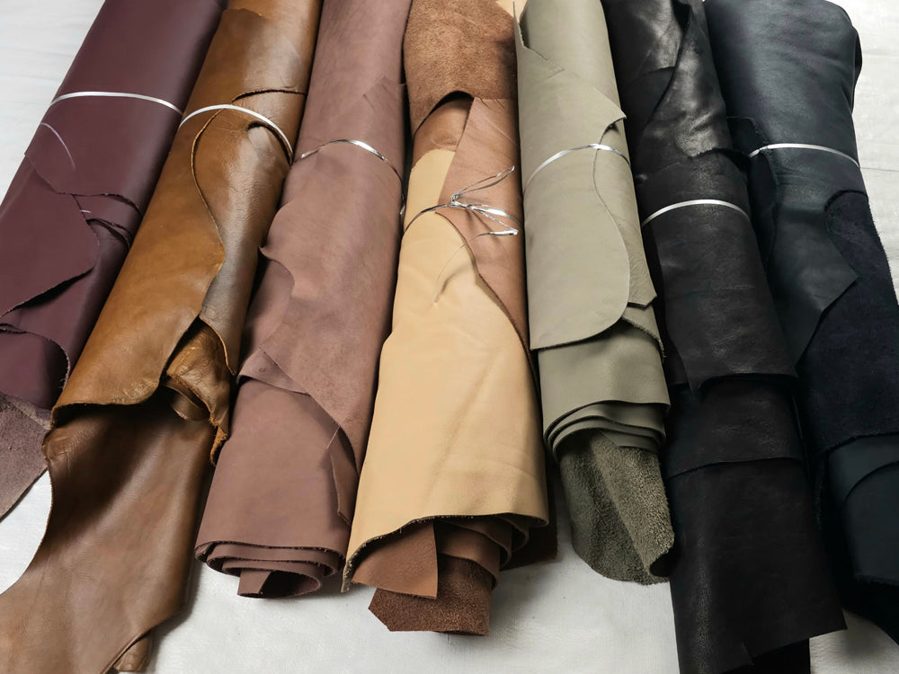 Assorted colour upholstery leather remnants suitable for crafts and upholstery projects