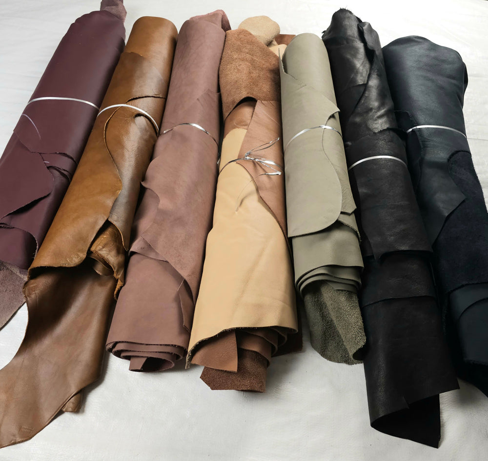 Assorted colour upholstery leather remnants suitable for crafts and upholstery projects