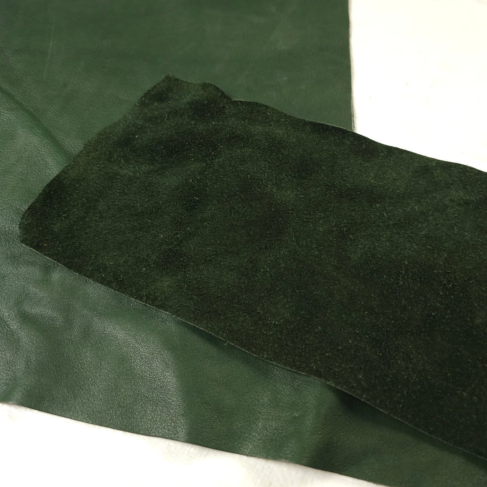 Veg tan forest green leather pieces 1–2 sq ft for crafts