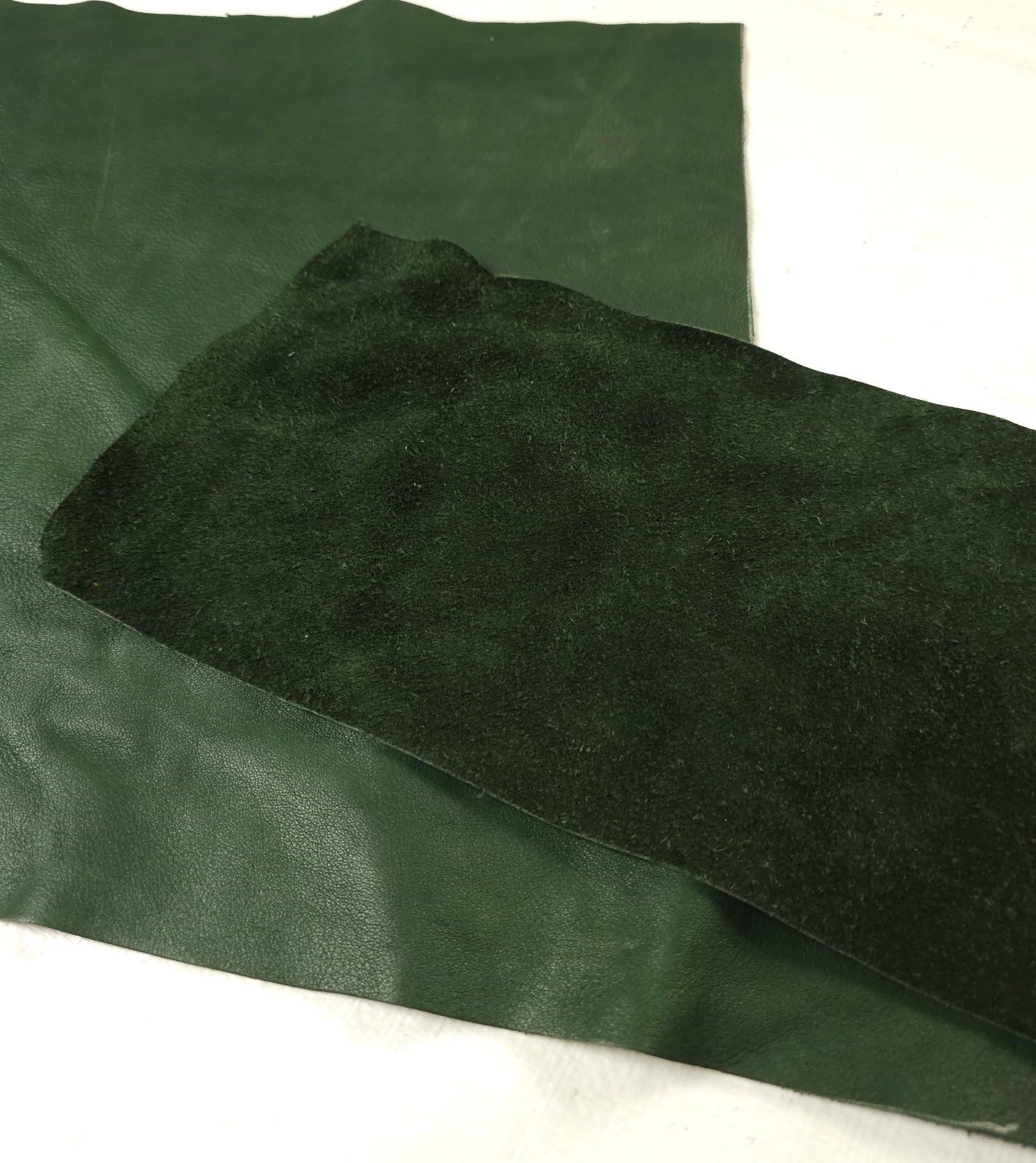 Veg tan forest green leather pieces 1–2 sq ft for crafts