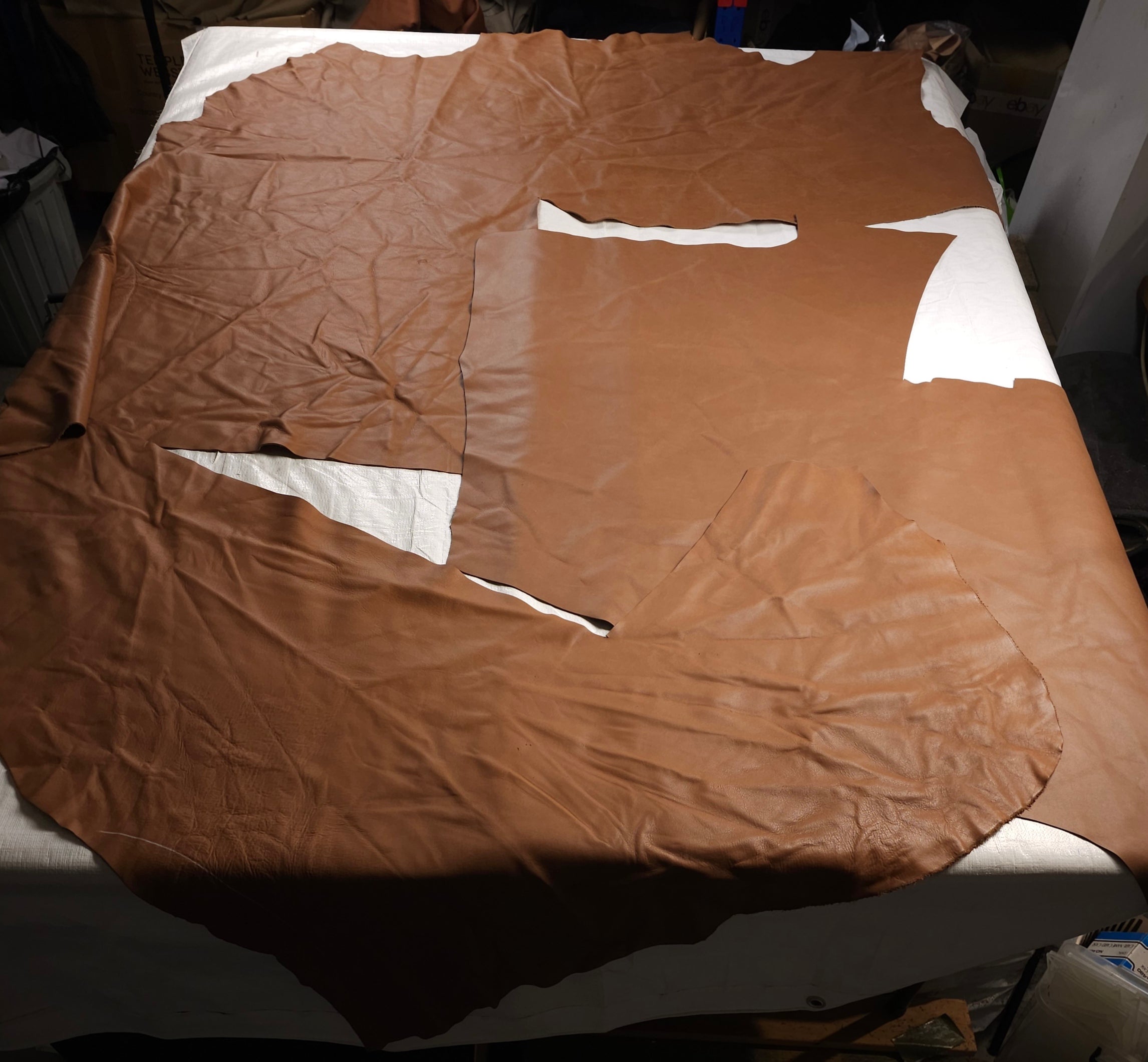 Vegetable tanned cowhide leather pieces tan