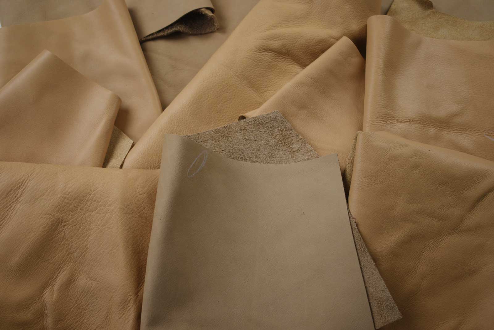 closeup of beige leather scraps